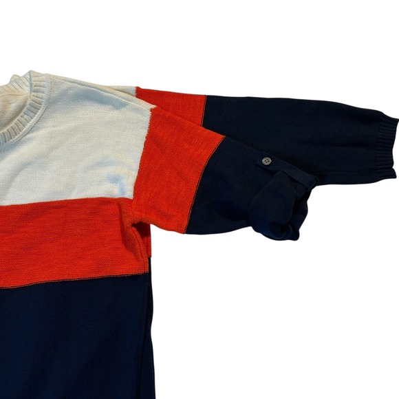 Two by Vince Camuto Womens Colorblock Tab Sleeve Sweater White Orange Navy sz MM - Picture 10 of 11